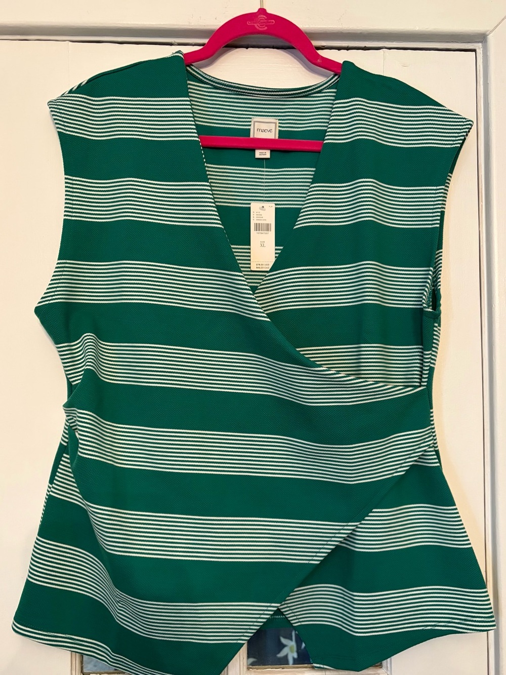 Anthropologie Meave green and white striped shirt.